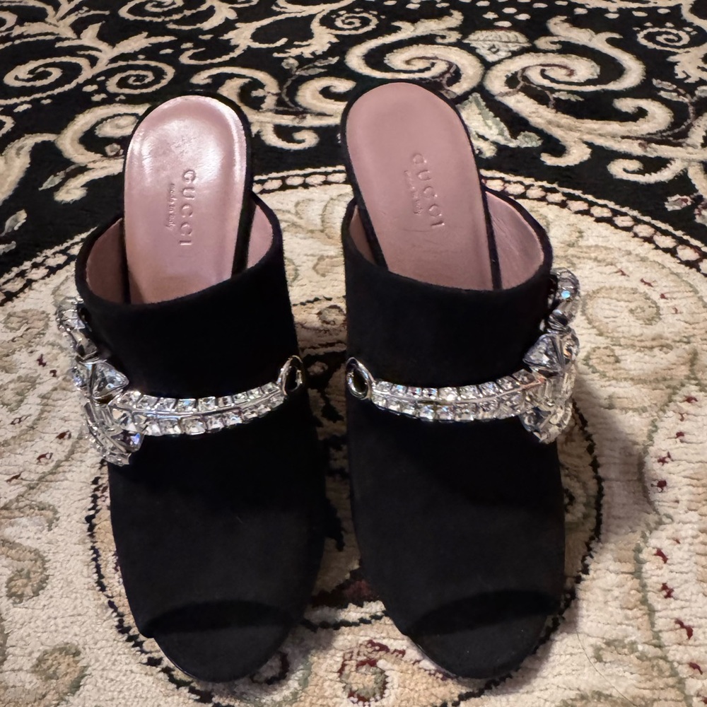 New Gucci Black Mules with Crystal Accents Mules Size 38.5